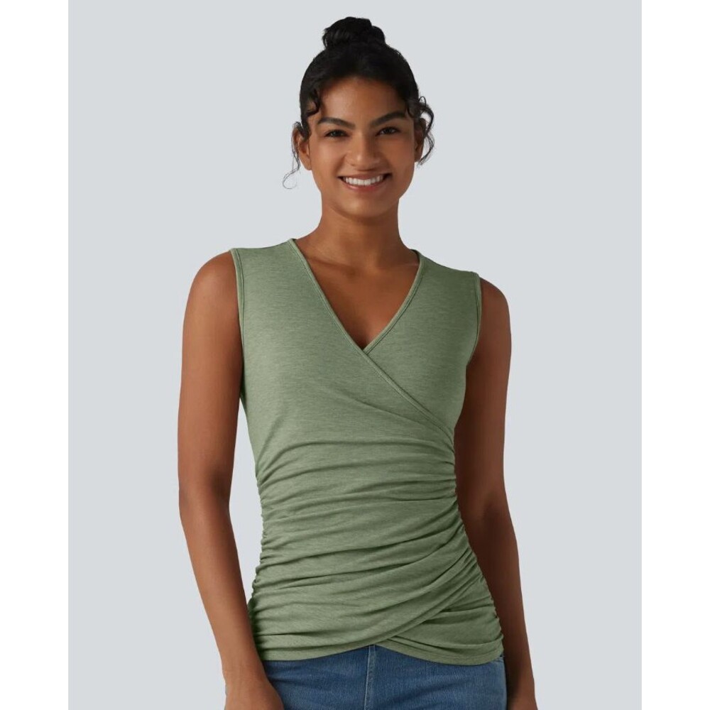 Halara V-Neck Crossover Ruched Casual Tank Top nwt